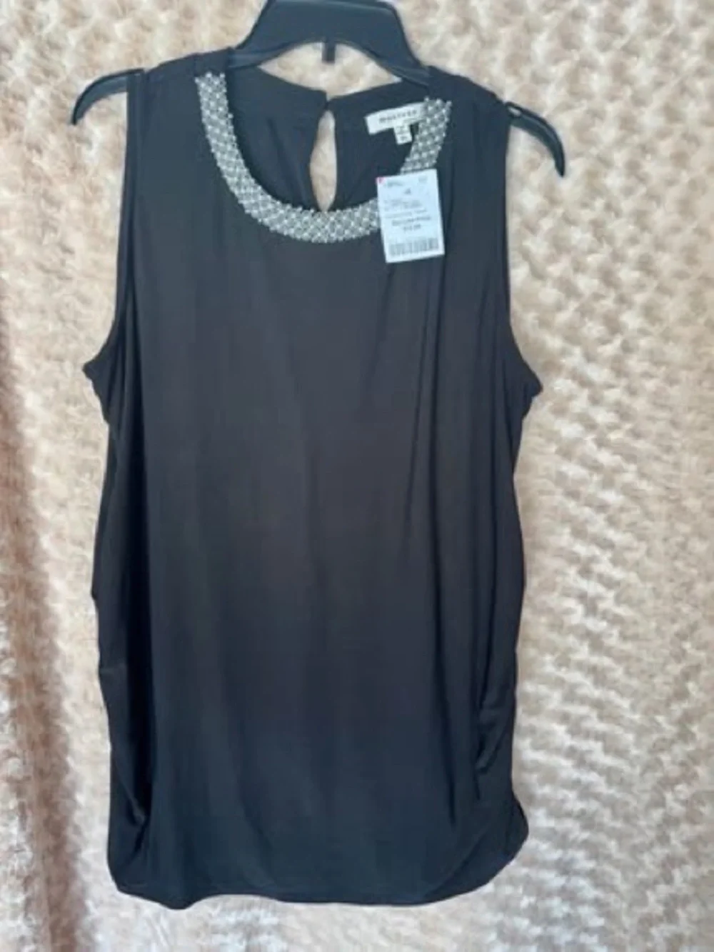 New Beaded Neckline maternity Sleeveless Tank Top - Black- XL